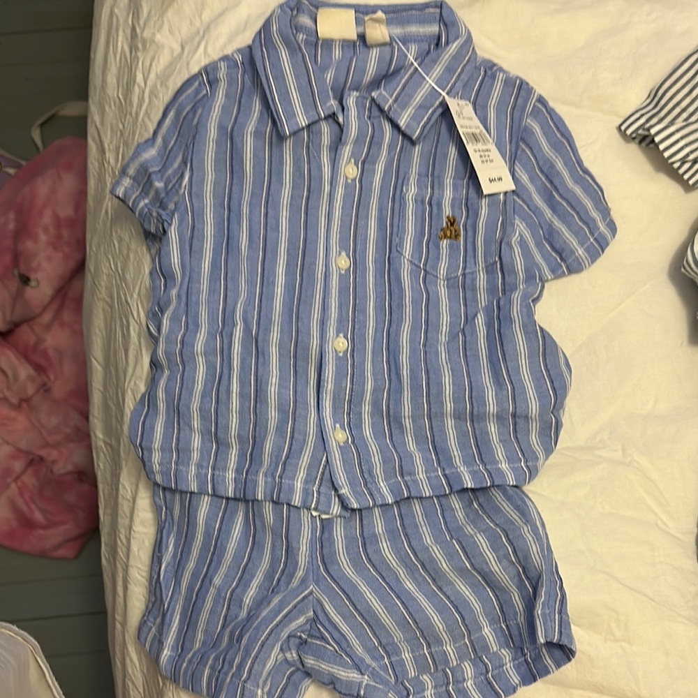 Blue Striped Shirt and Shorts Set